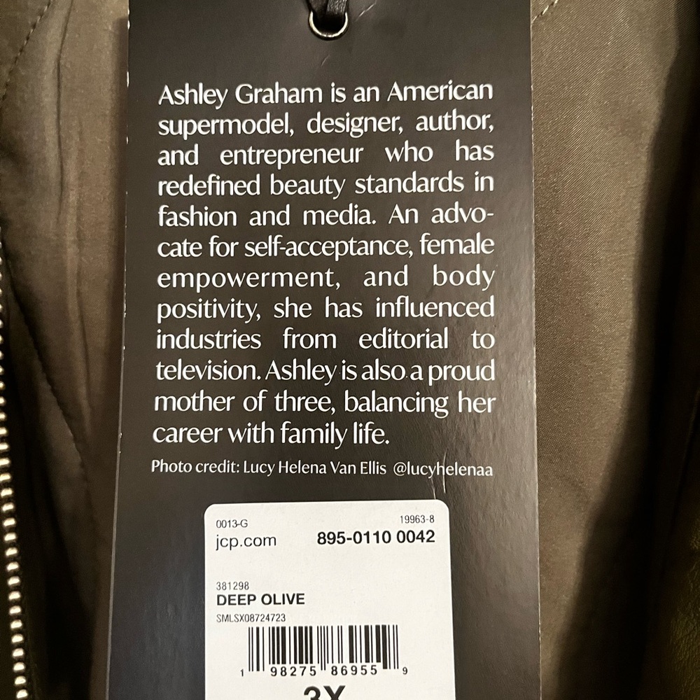 Ashley Graham Olive Green Faux Leather Bomber Jacket with Brown Faux-Fur Hood - Picture 8 of 11